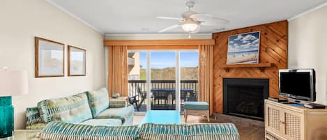 QC4: Trip's OBX | Mid Level Living Area - Fireplace Not Available For Guest Use