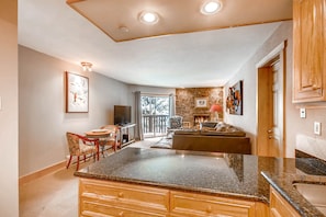 Breakfast counter and living room