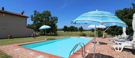 Sky, Water, Swimming Pool, Plant, Azure, Shade, Building, Outdoor Furniture, Tree, Sunlounger