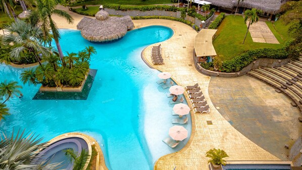 Amazing 10,000 SF free form pool with swim up bar