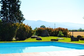 Water, Sky, Plant, Swimming Pool, Tree, Rectangle, Building, Shade, Grass, Natural Landscape