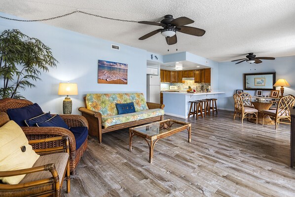 Accent Chair, Sofa, Ceiling Fans, Dining Table, Chairs and Breakfast Bar