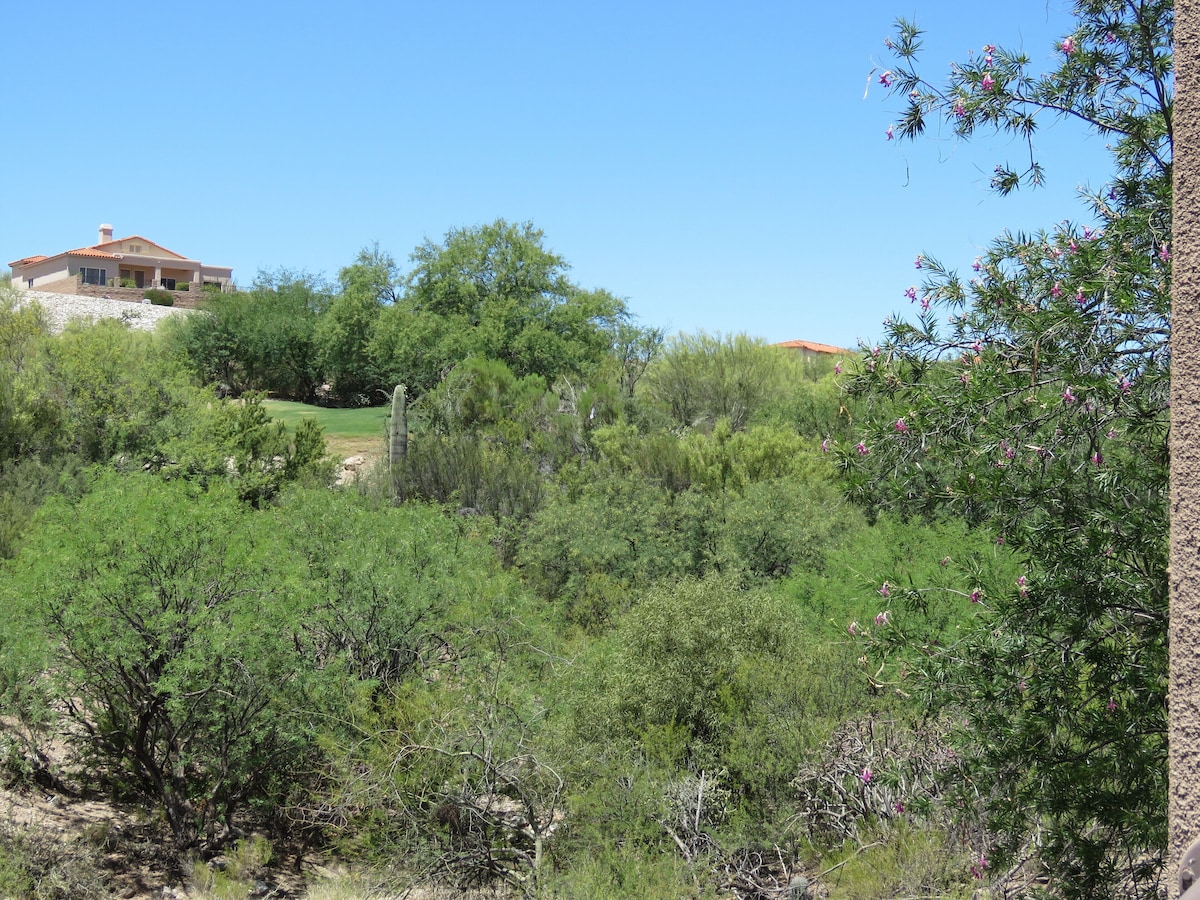 Tucson flair in this 2nd floor-serene patio -close to main pool- exercise rm