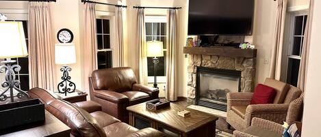 Den with gas fireplace and all new seating