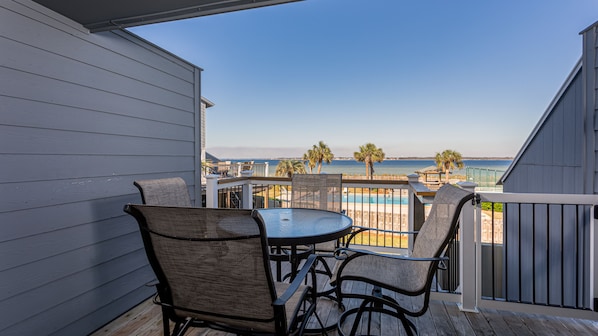 Back deck overlooking pool and Pensacola Bay