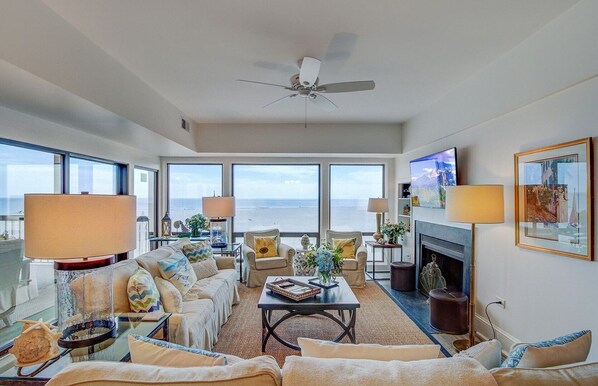 Living room with amazing ocean views.
