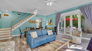 The living area is ideal for relaxing after a day full of adventure on island or out on the water, or for game planning the day's festivities...