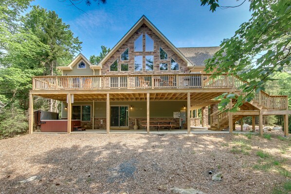Outdoor View of our Poconos Vacation Rental Home Situated aside a Natural Glacial Rock Deposit