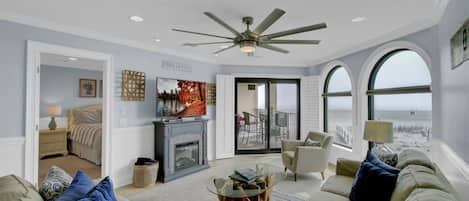 The gorgeous living area overlooking the ocean.