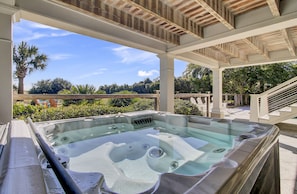 Hot tub on the covered patio.