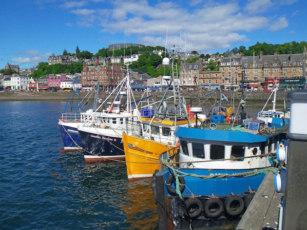 View across Oban Bay to Argyll Mansions