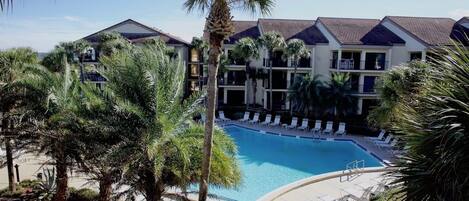 ocean side view of pool area