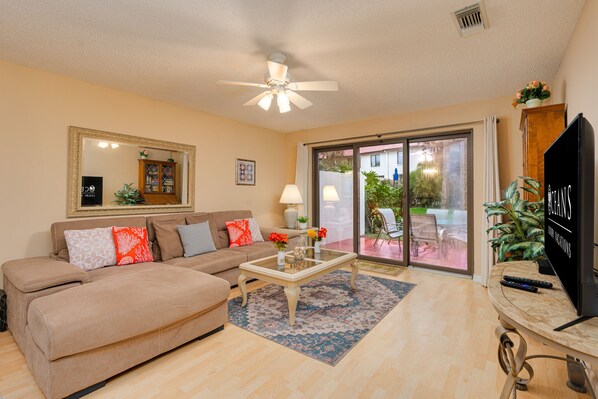 Living room with backyard access