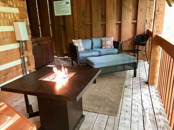 Enjoy the propane fire table on cool evenings with your sweetheart