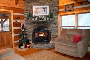 Beautiful Christmas decor and Gas Fireplace