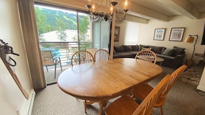 Dining table with views to Vail Mountain.