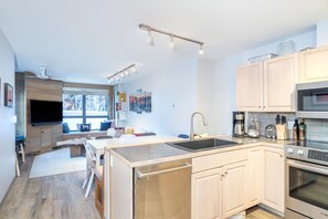 Kitchen next to the living room