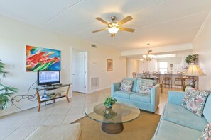 Our living area has a small TV for you to enjoy with your family.