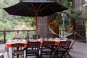 Outdoor dining and fresh air! With extra light for dining at dusk.