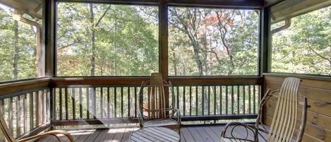 All Decks are Screened at the cabin but this is your own private deck off the master bedroom