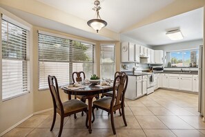 Open dining and kitchen area