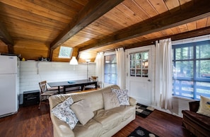 View of living room and dining area