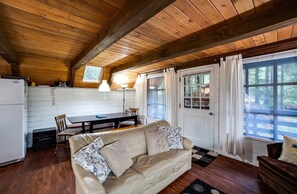 View of living room and dining area