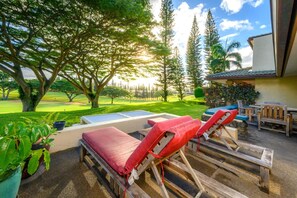 Lounge in the dappled sunlight, where towering trees frame your view and the greens roll out like a natural painting     KGV-14P6