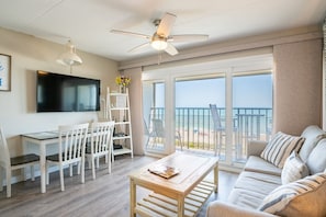 Oceanfront Living Room and Balcony