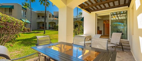 Spacious private lanai with dining for six & two lounge chairs!