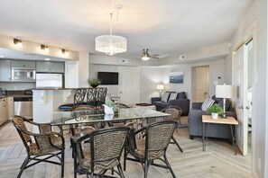 Dining table and view of open floor plan