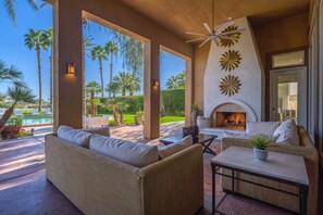 Comfy seating around the Oversized Gas Fireplace