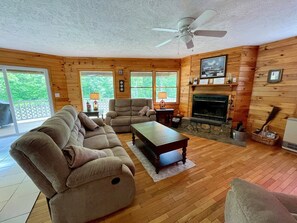 Living Room with Wood Burning Fireplace