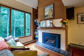 Living room with cozy gas fireplace