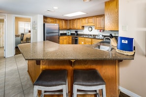 Bar seating/kitchen view