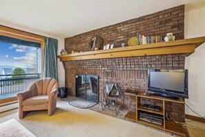 The wood-burning fireplace will keep you warm even on the coldest days