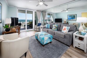 Living room with sofabed and seating