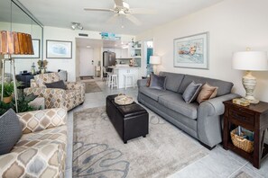 Open living room and bar seating