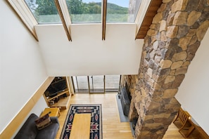 Beautiful stone fireplace and wood floors