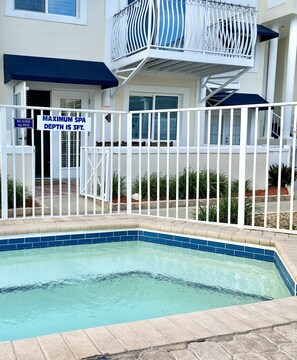 Hot tub and pool area right outside your door!  So convenient with kids! 