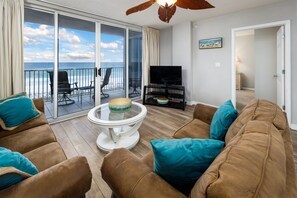 Views of the Gulf throughout the condo - Tantalizing view of the gulf- large flat screen TV