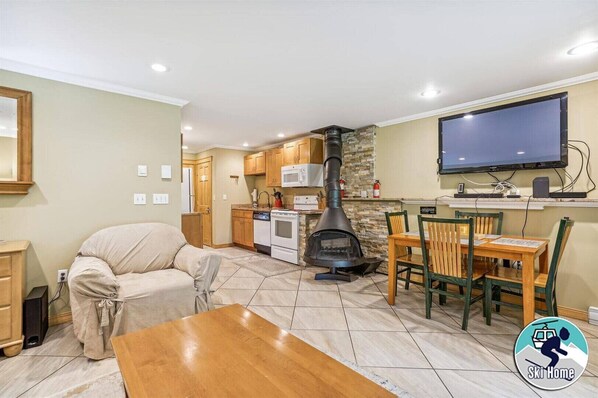 Relax and enjoy the wood stove.
