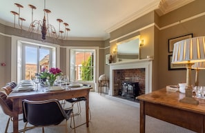 Natural light fills the dining room