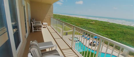 Balcony overlooking the Pool and Beach