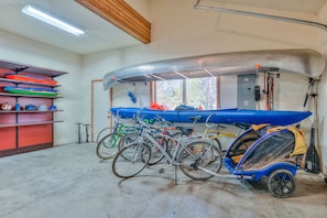 Bikes, burley trailer, canoe and kayak for your use