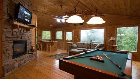 UPSTAIRS PARADISE:  Enjoy some pool--flat screen over FPlace and the views!