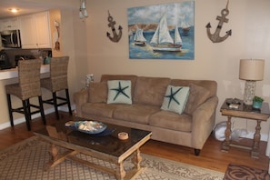 Family Room  (New wicker bar stools purchased 5/20; sofa purchased3/22)
