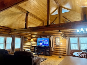 Main level living room, new 70” Ruku TV, games, DVDs