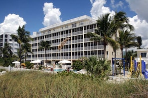 View of resort from the beach.  Our condo on 3rd level, left end