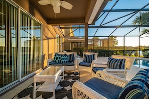 Shaded patio seating